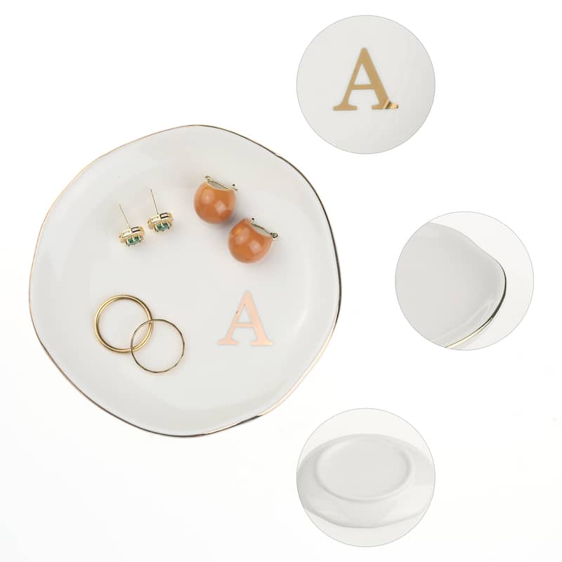 Ceramic Jewelry Tray, Decorative Trinket Ring Dish for Organizing Earrings Necklaces Bracelet Watch Keys - White