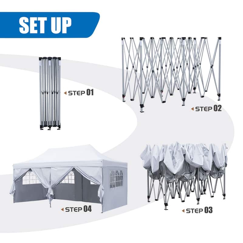 Zenova 10'x20' Pop up Canopy Tents with 6 Sidewalls Portable Folding Outdoor Gazebo Tent for Wedding Party