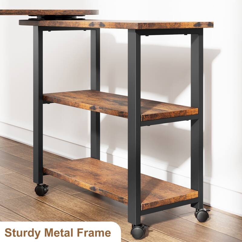 Rotating Side Table with Charging Station and Storage Bag