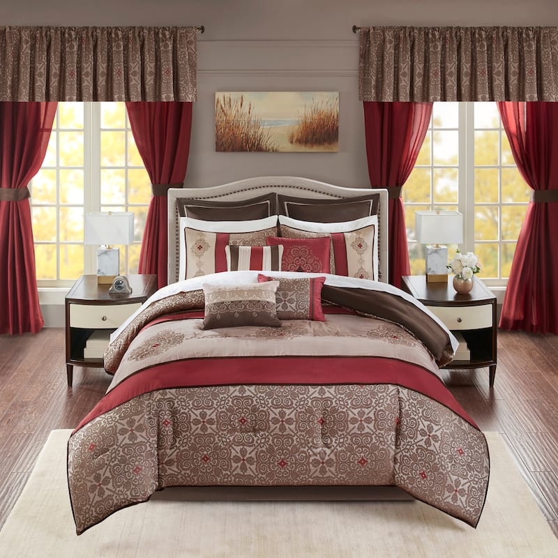 Madison Park Essentials Parker Jacquard Embroidered Pieced 24 Piece Room in a Bag - Red - California King