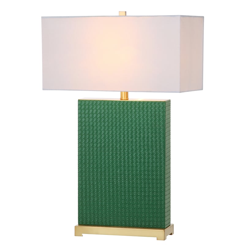 SAFAVIEH Lighting 28inch Joyce Faux Woven Leather Dark Green Table