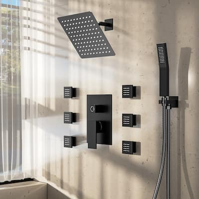 Shower Faucets Sets Complete Shower System 10" Rain Shower Head with Handheld Shower Valve & 6 Body Jets
