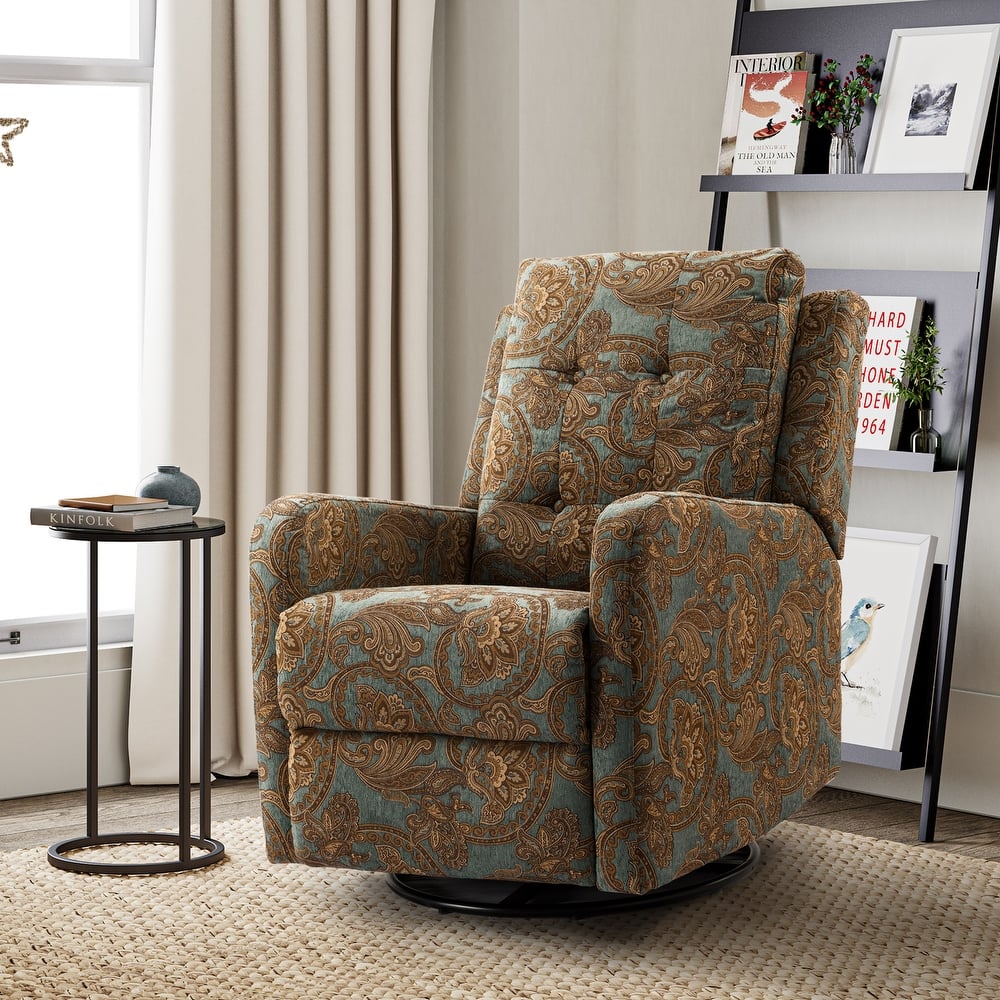 Arlette Modern Floral Manual Swivel Rocking Recliner with Tufted Ergonomic Segmented Backres and Angle Adjustment Button