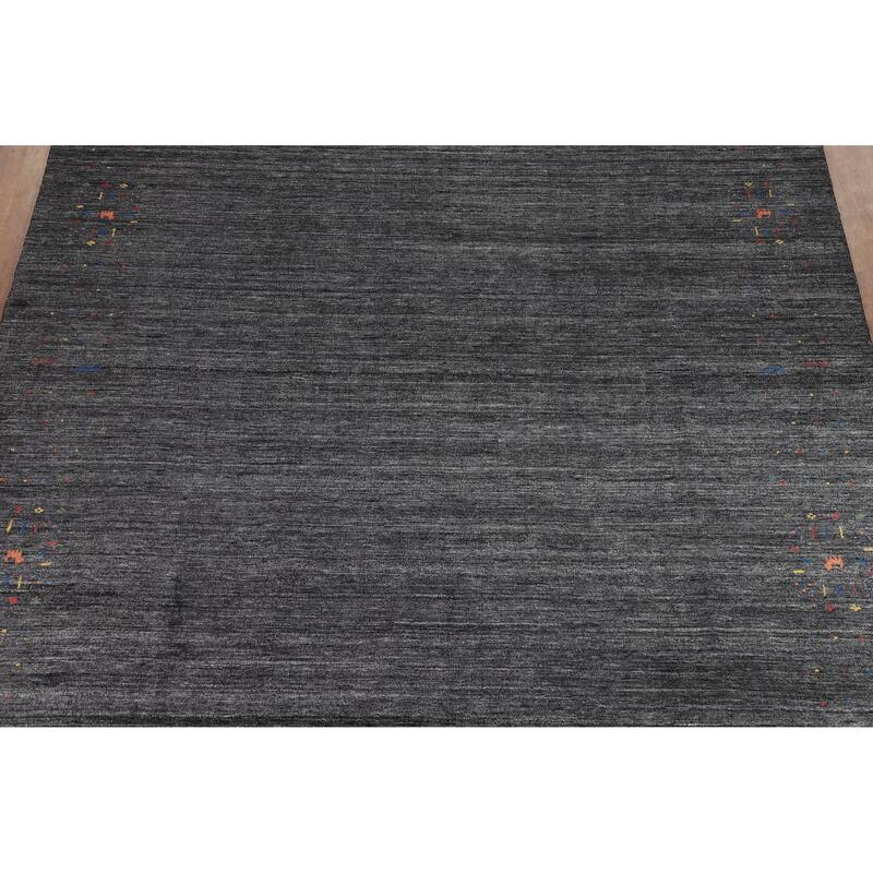 Charcoal Gabbeh Oriental Area Rug Hand-Knotted Silk Carpet - 8'10" x 11'9"