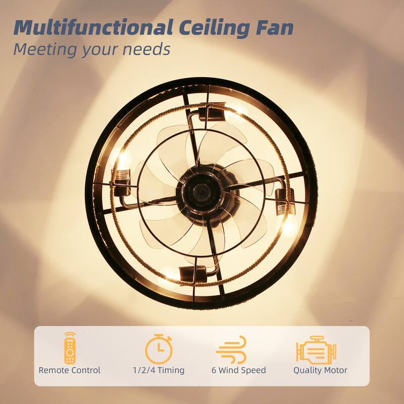 18 in. Indoor Caged Ceiling Fan with Lights, Reversible DC Motor and Remote Control for Small Bedroom