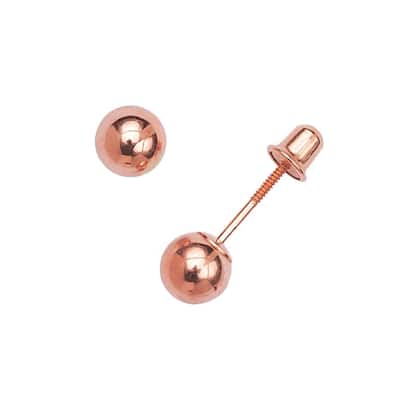 Solid 14k Rose Gold 3-8mm Ball Screw-back Earrings - Pink