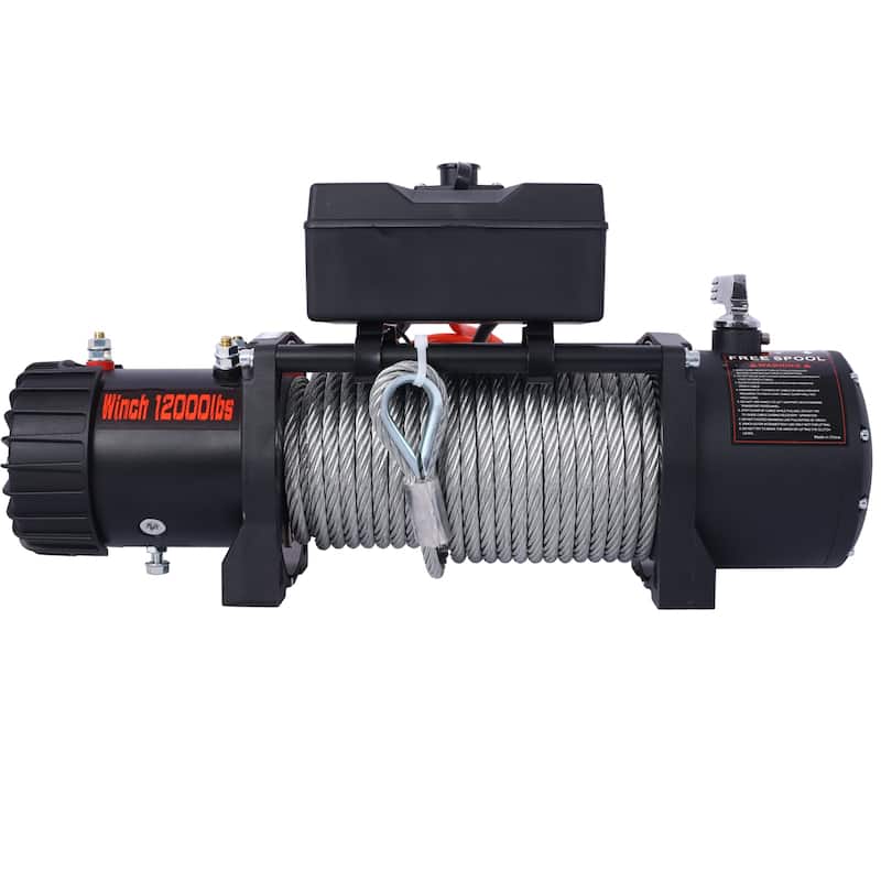 12V Electric Winch with Remote Control and Waterproof Wire Cable - Black