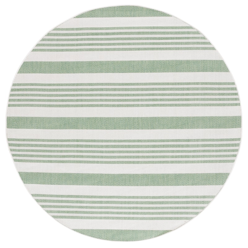 SAFAVIEH Bermuda Timi Geometric Indoor/Outdoor Waterproof Rug - 6'7" Round - Green/Ivory