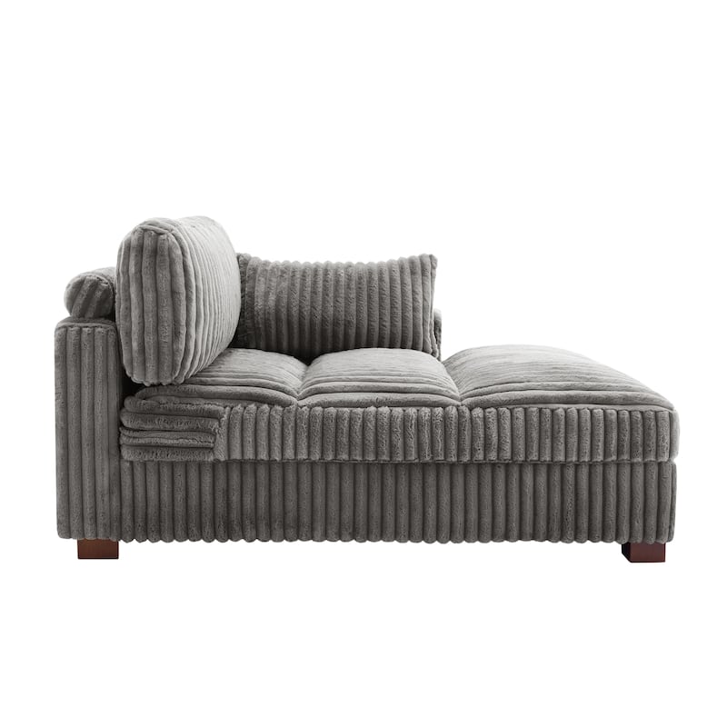 41" W Plush Corduroy Chaise Lounge with Pillows