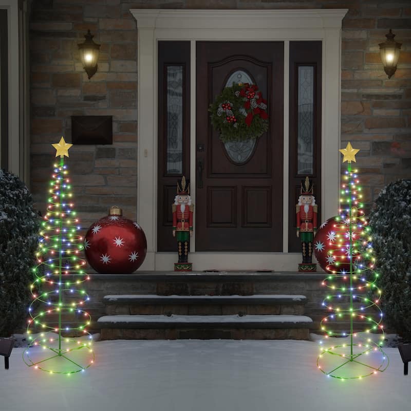 4' Ft Solar Pre-Lit LED Metal Christmas Tree Holiday Light Decoration - 1 or 2 Pack