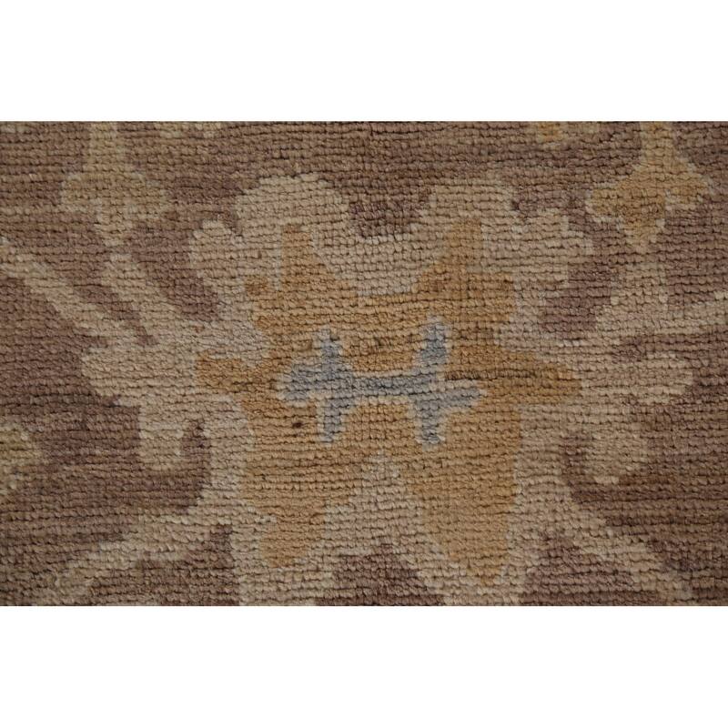 Floral Oushak Vegetable Dye Area Rug Hand-Knotted Brown Wool Carpet - 9'0"x 13'0"