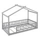 preview thumbnail 15 of 71, Kids Bed Frame, House Shape Floor Platform Bed Frame, Twin/Full Size Wood Bed with Fence for Child/Teens/Girls/Boys