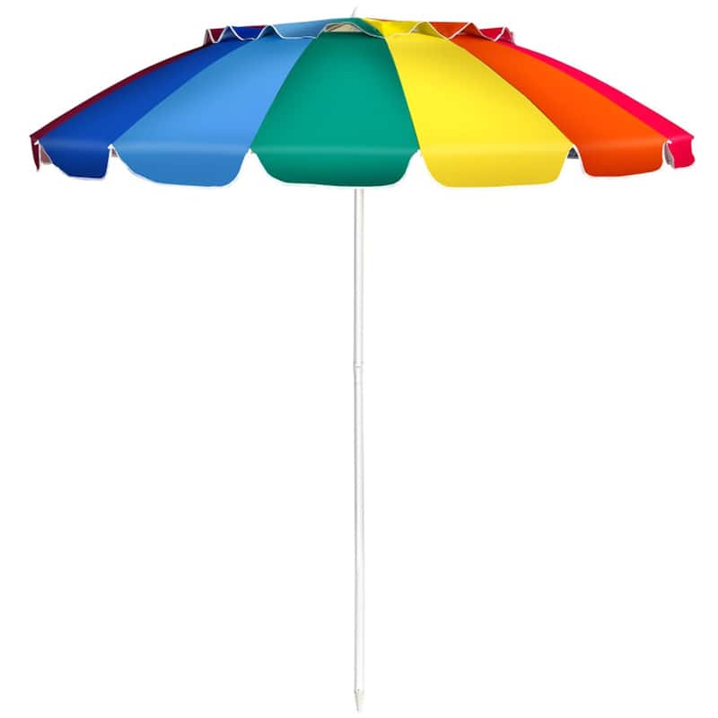 Large 8ft Beach Umbrella with Tilt and 16 Fiberglass Ribs for Beach or Patio Carry Bag Included - Multi-Color