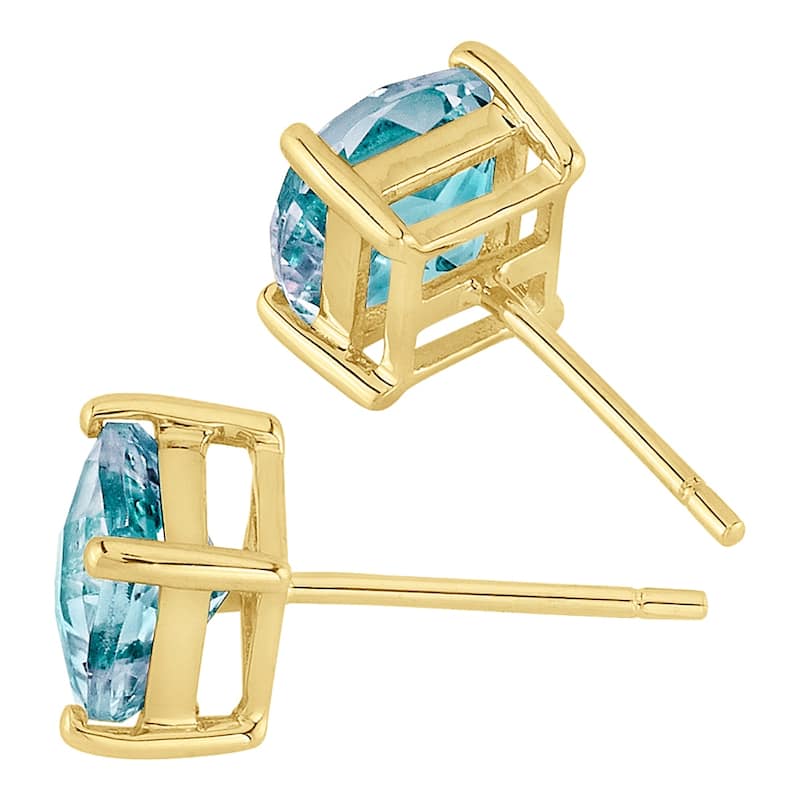 14k Yellow Gold Aquamarine Stud Earrings 1.46 ct Cushion Shape