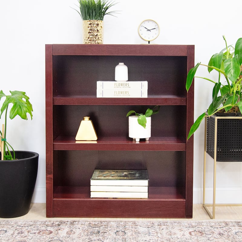 Concepts in Wood 3 Shelf Wood Bookcase, 36 inch Tall - Cherry