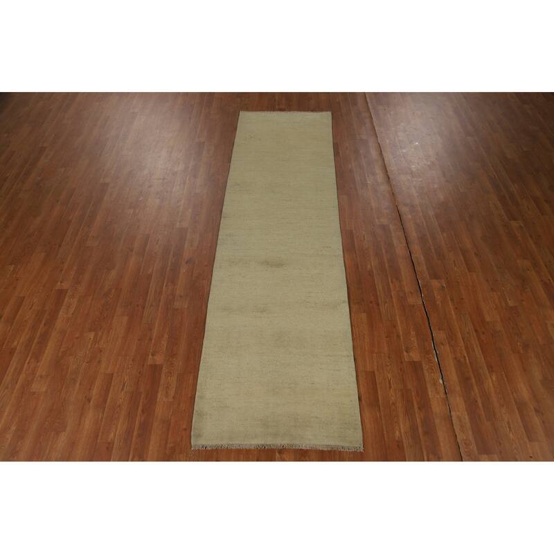 Gabbeh Oriental Runner Rug Hand-Knotted Solid Wool Carpet - 2'7"x 9'4"