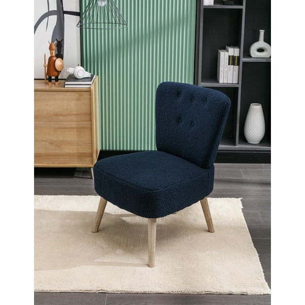 Teddy Fabric Button Accent Slipper Chair With Wooden Legs For Dining Room Living Room Bedroom,Blue - Bed Bath & Beyond