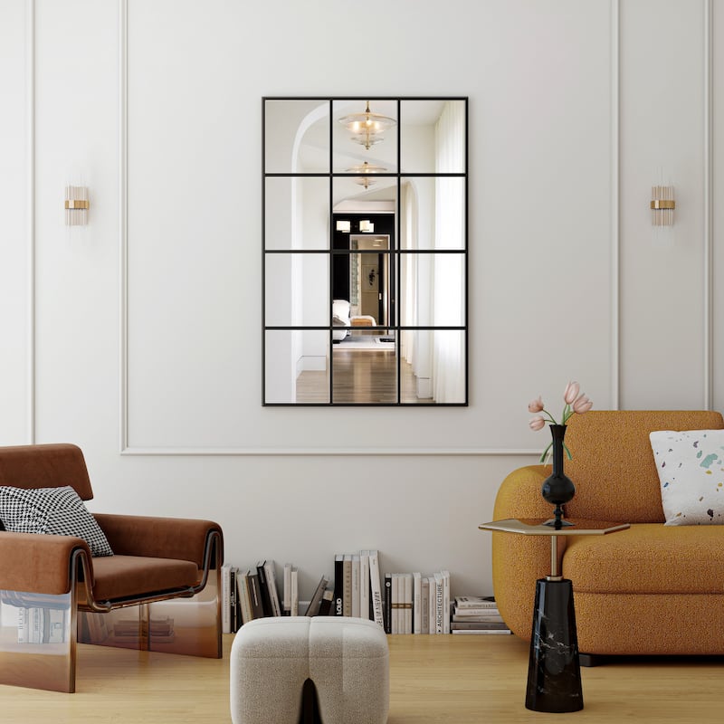 Black Window Pane Wall Mirror Rectangular Accent Mirror - 47.25"×31.5"