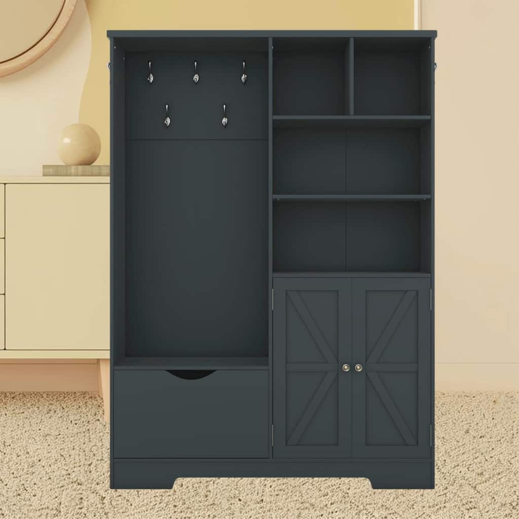 Elegant Hall Tree Hallway Shoe Cabinet with Storage Bench, Shelves, Drawers, and Coat Rack for Entryway, Hallway Organizer