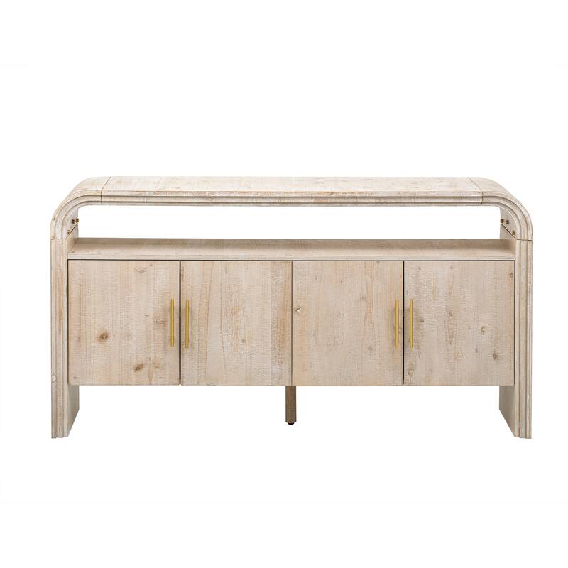 4 Door Arched Sideboard Console Table with Fir Wood Legs, Wooden Display Case Storage Cabinet with Metal Door Handle