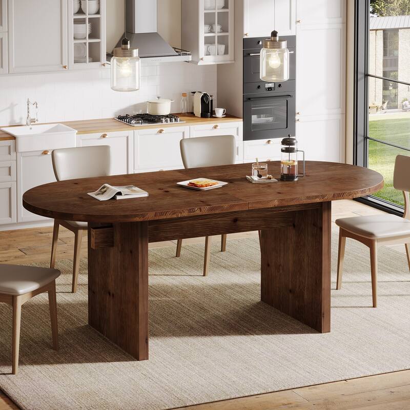 55" Rustic Oval Wood Dining Table for 6, Farmhouse Kitchen Table - Brown