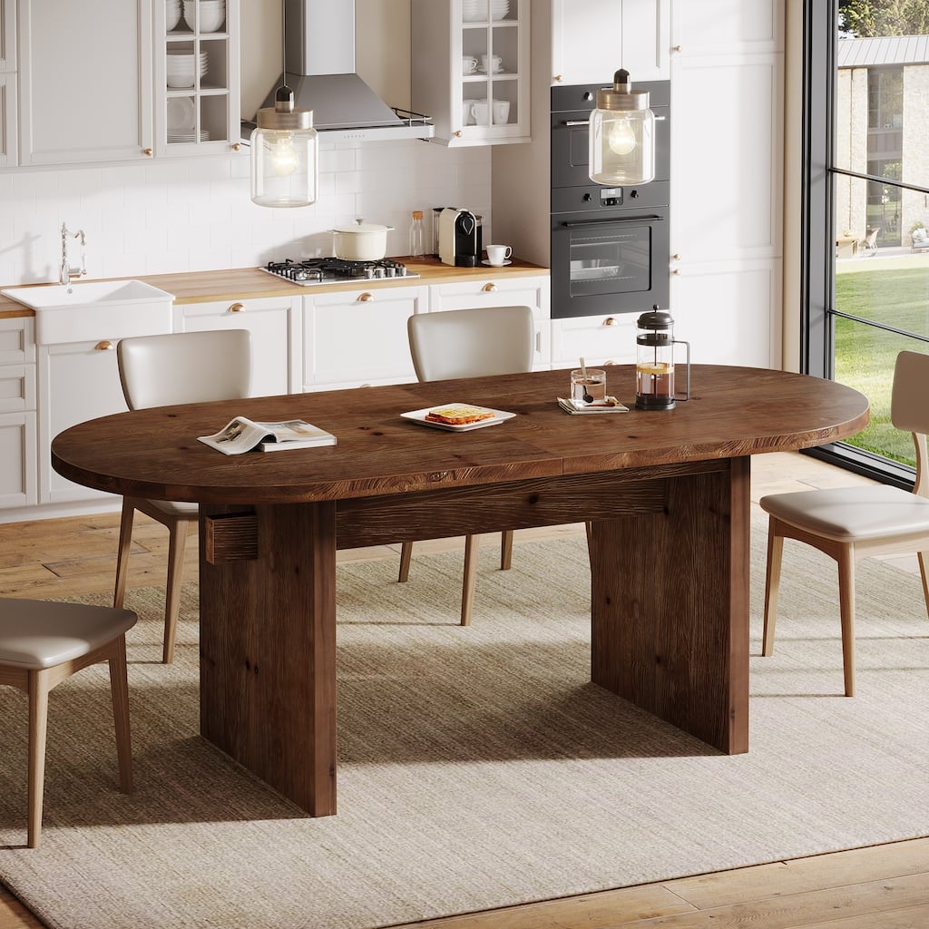 55" Rustic Oval Wood Dining Table for 6, Farmhouse Kitchen Table