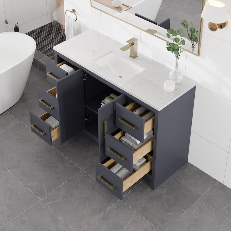 Eviva Curio Bath Vanity with WH Carrara Quartz Top and Undermount Sink