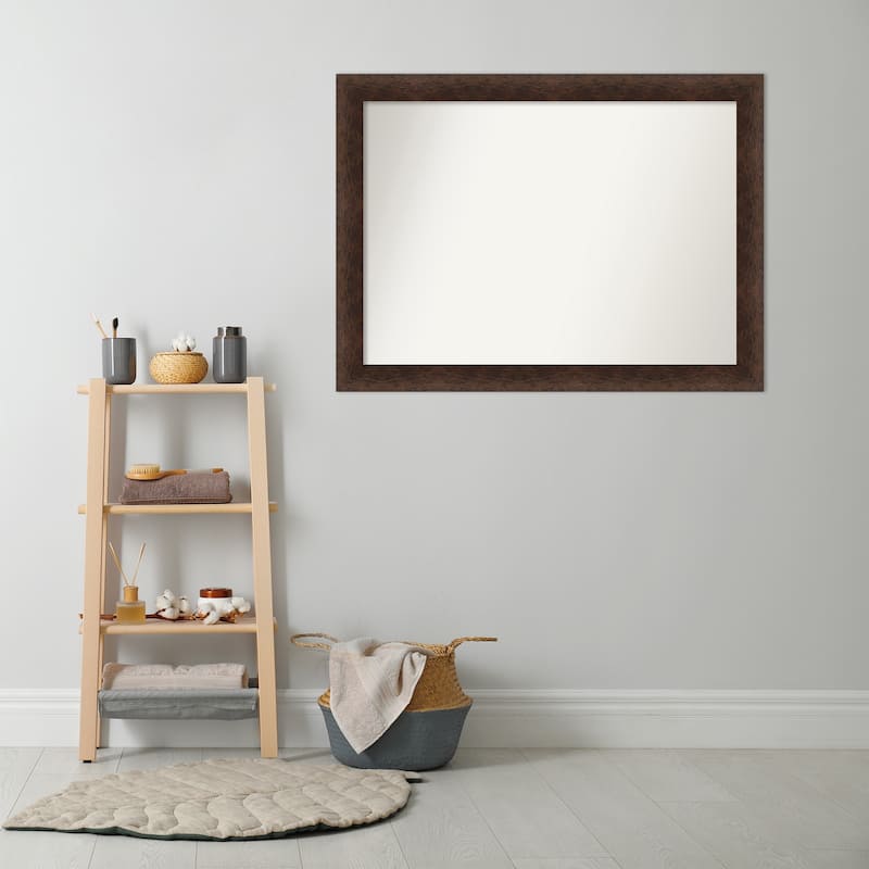 Warm Walnut Non-Beveled Wood Framed Bathroom Vanity Wall Mirror - Warm Walnut