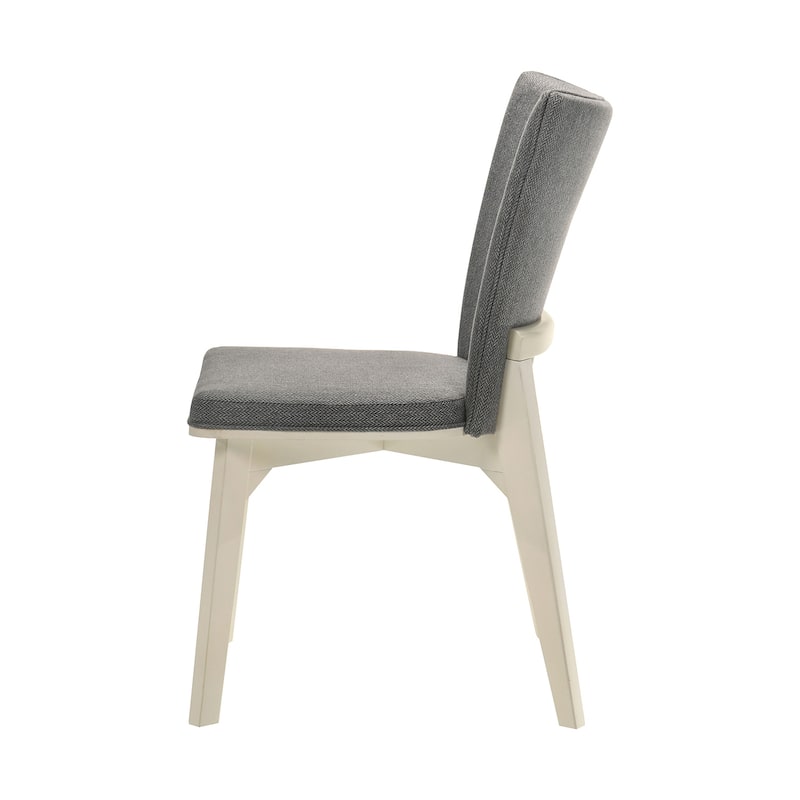 Set of 2 Upholstered Dining Side Chairs in Grey and Distressed White