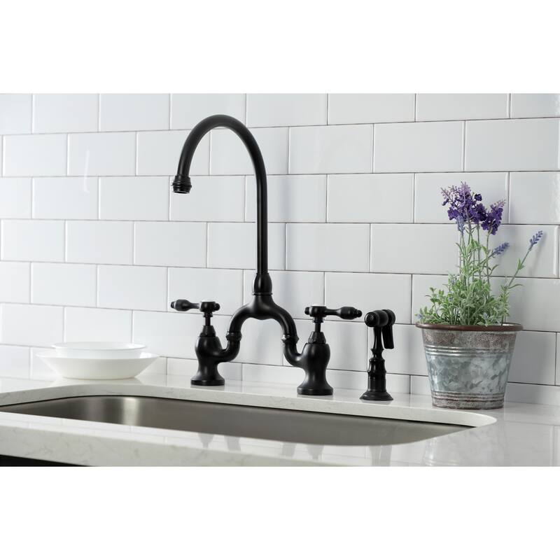 Kingston Brass Tudor Bridge Kitchen Faucet with Brass Sprayer