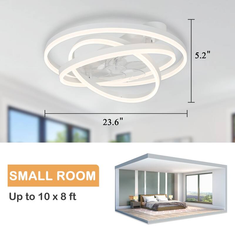 24" Adjustable Light Kit Flush Mount Ceiling Fan, 3 Color Tone CCT dimmable 6 Fan Speed, Remote & App Control for Bedroom