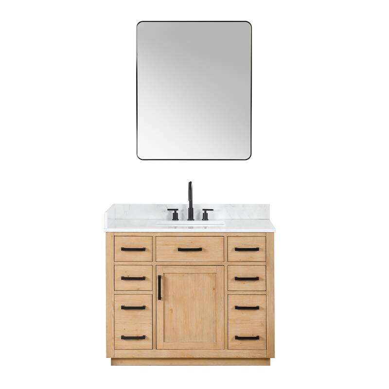 Altair Gavino Bath Vanity with Grain White Composite Stone Top and Mirror