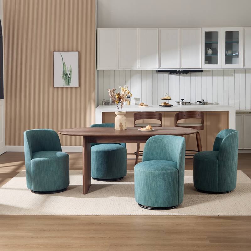 Set Of 1 Upholstered Barrel Chair, Mid Century Modern Round Linen Dining Chair, 360 Degree Swivel Side Chair for Dining Room