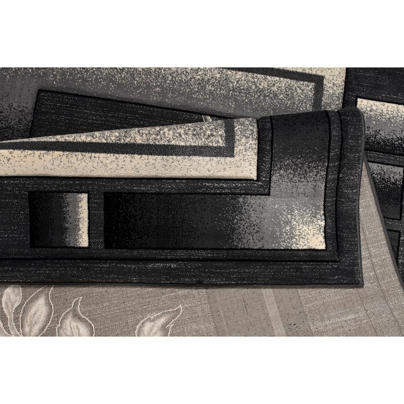 Rhodes Collection Anthracite/Light Grey Floral Area Rug