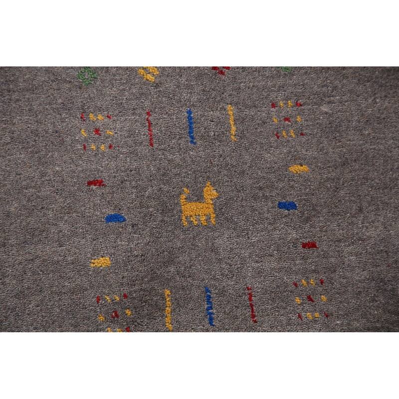 Tribal Gray Gabbeh Oriental Area Rug Handmade Wool Carpet - 7'9" x 9'10"