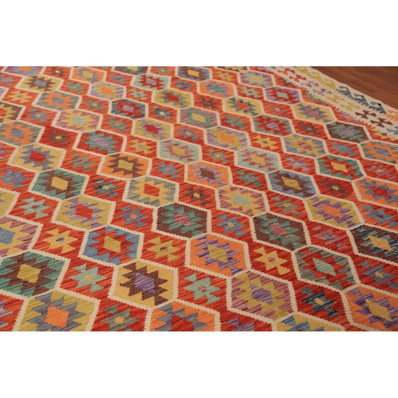 Orange Kilim Oriental Area Rug Flatweave Reversible Wool Carpet - 8'6"x 11'6"