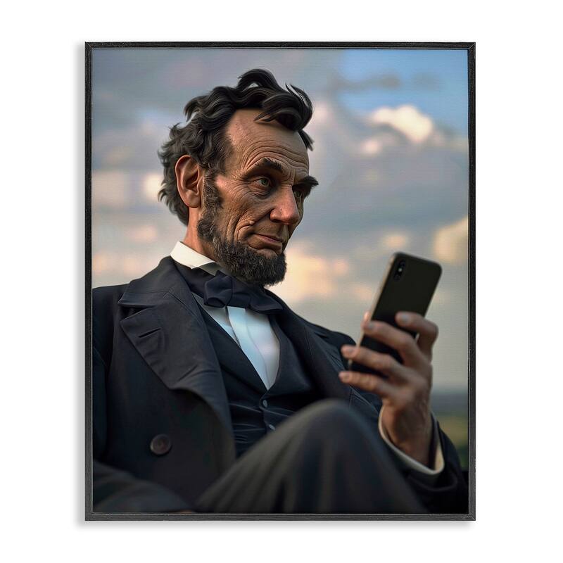 Stupell Abe Lincoln with Cellphone Framed Giclee Art Design By Michael McKinney - 24 x 30 - Black