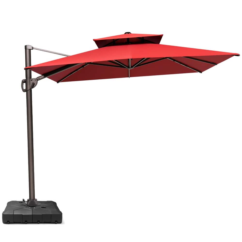 11 x 9 FT Outdoor Aluminum Cantilever Patio Umbrella Double Top with Wheeled Base, 360° Rotation & Crank Tilt