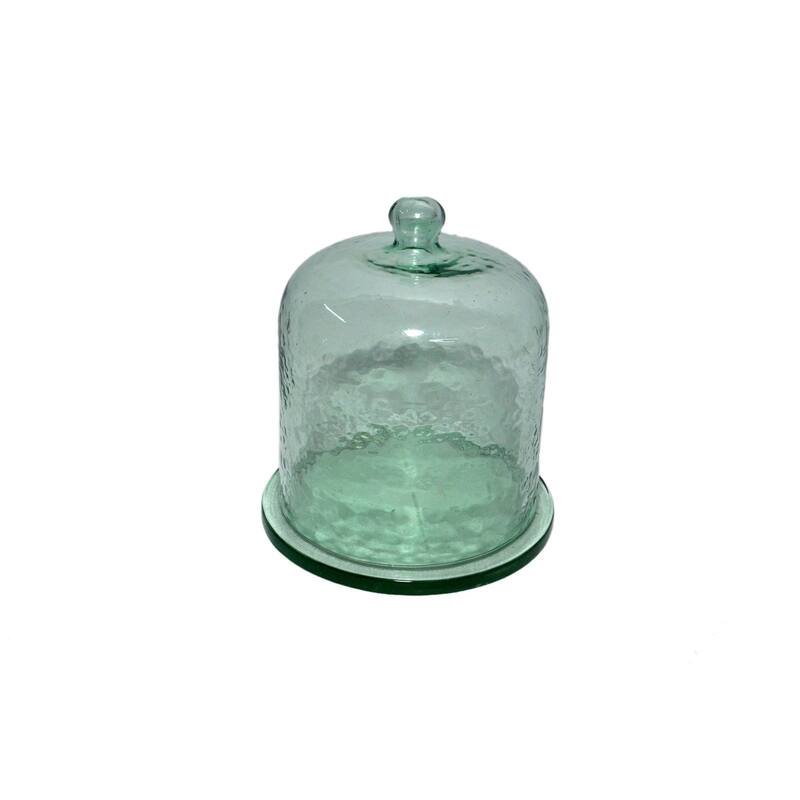 Cake Recycled Glass Dome w/Plate Dia 6" Light Green