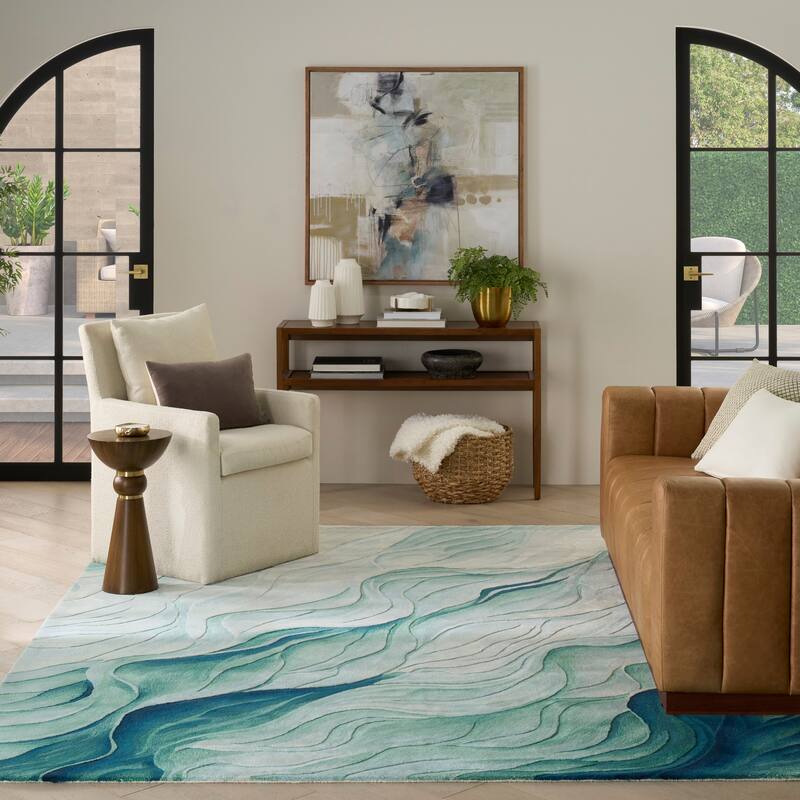 Nourison Prismatic Silver Green Modern Luxe Hand-Tufted Indoor Rug