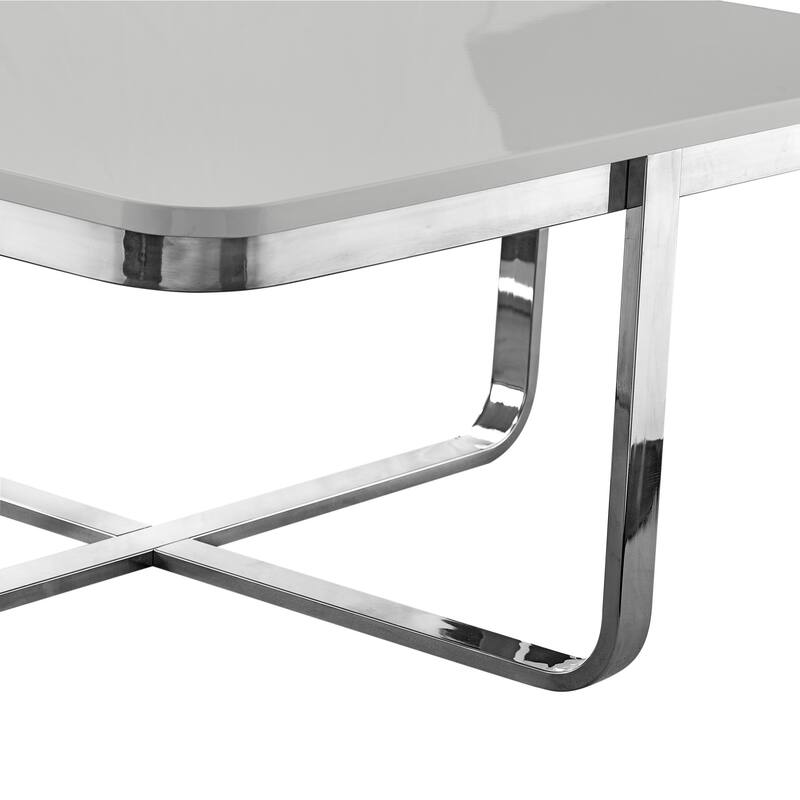HomeRoots 35" Light Gray And Silver Metallic Stainless Steel Square Coffee Table - 35.4
