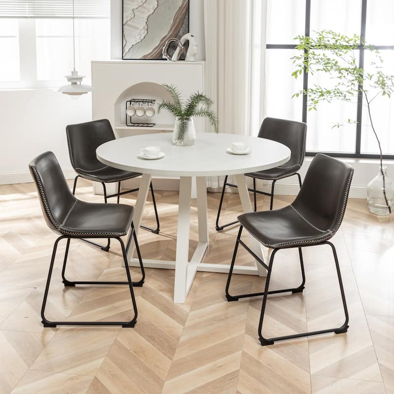 Roundhill Furniture Varna 5-Piece Round Dining Set, Trestle Dining Table with 4 Chairs