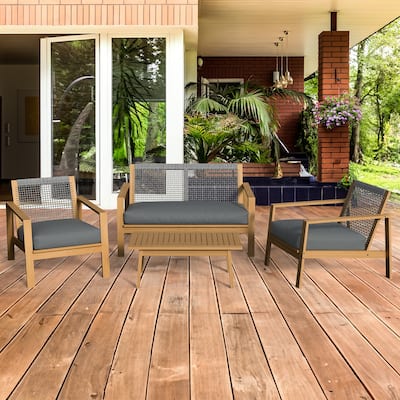 4-piece Furniture Set Outdoor Patio Conversation Set Acacia Wood