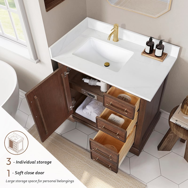 Tokyo Bath Vanity with Quartz Stone Top without Mirror