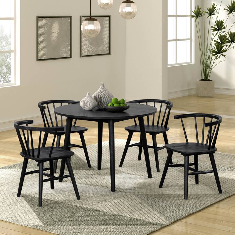 Furniture of America Galgary Mid-Century Modern 5-Piece Round Wooden Dining Table Set - Black