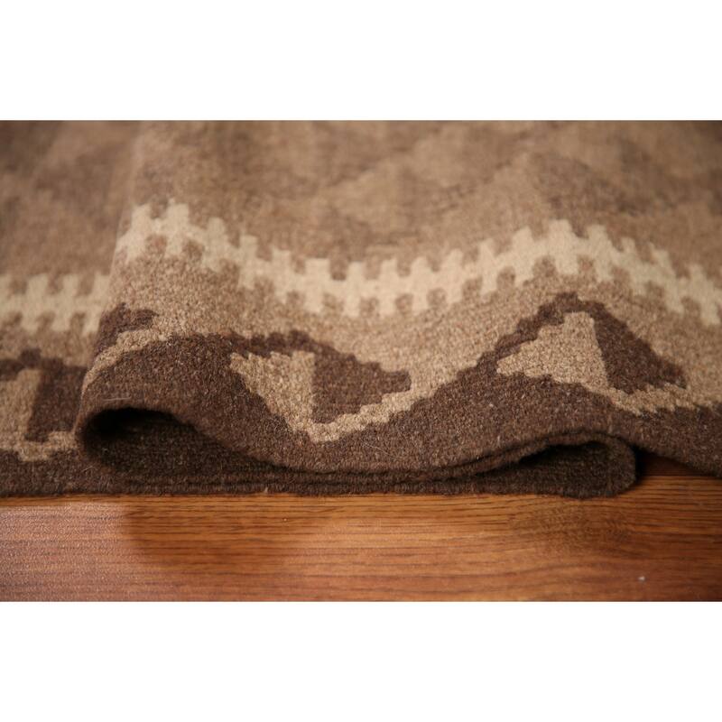 Reversible Brown Kilim Oriental Area Rug Hand-woven Wool Carpet - 3'3" x 4'11"