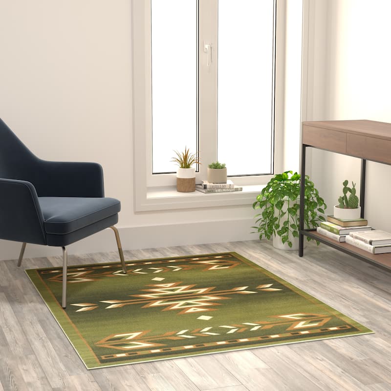Multipurpose Southwestern Style Patterned Indoor Area Rug - 4' x 5' - Green