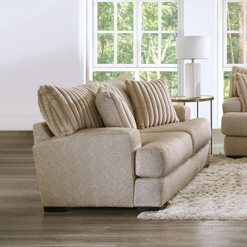 Furniture of America Peak Chenille 72" USA Made Loveseat with Accent Pillows - Light Brown
