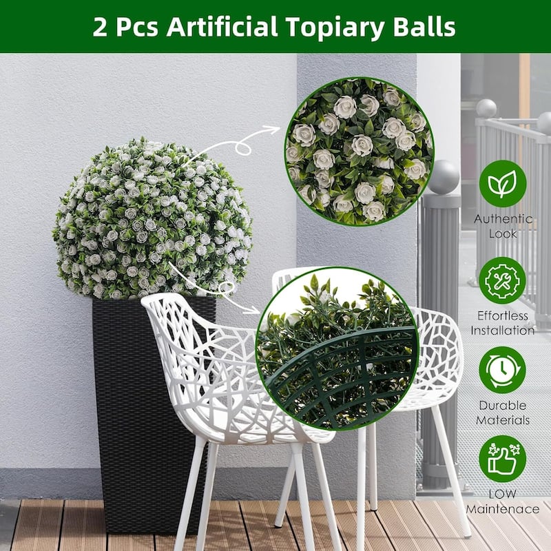 2PCS 15" Artificial Flower Topiary Decorative Balls for Home Decor - 15.7 inch
