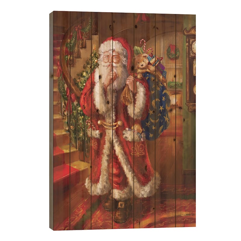 Santa-Staircase Print On Wood by Marcello Corti - Multi-Color - 40x26x1.5